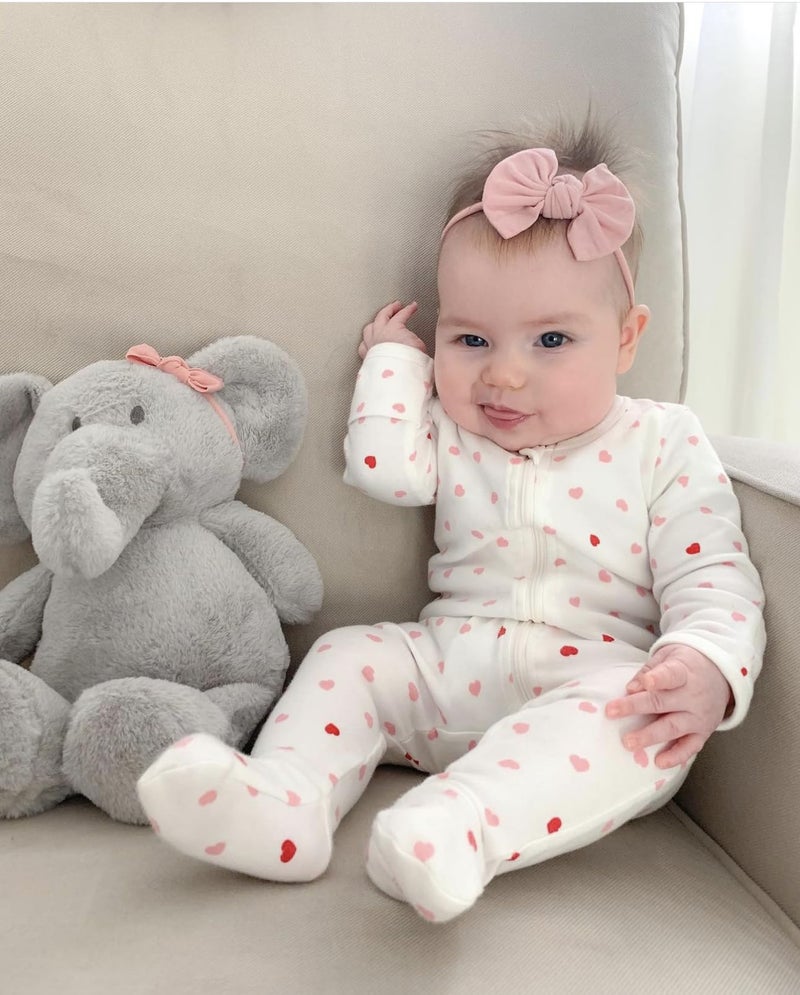 Owlivia Organic Cotton Baby Pajamas, Boys Girls 2-Pack Zip Front Sleep 'N Play, Footed Sleeper, Long Sleeve(0-3 Months, Pink Melange+Pink Heart) - Image 2